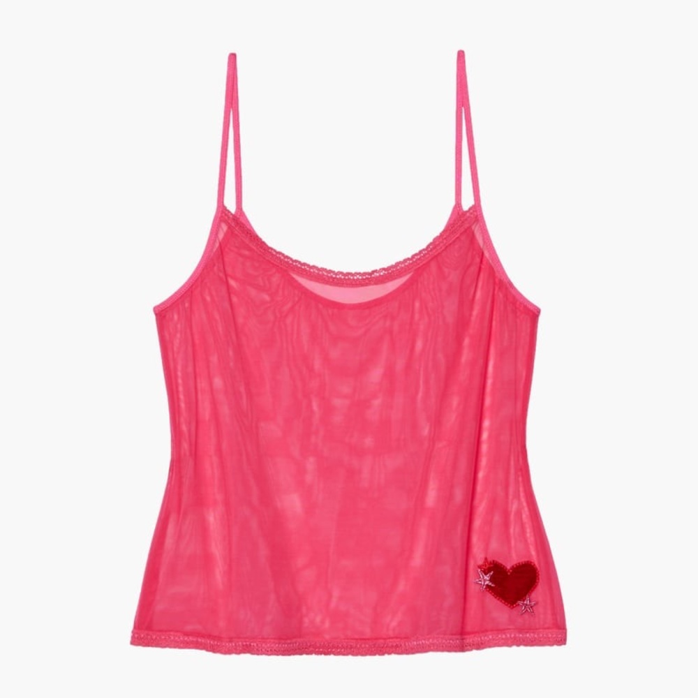 Hot pink heart embroidered cami Valentines
